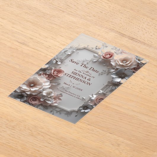 Elegante Bloemen 3D Save the Date Uitnodiging (Laagn)