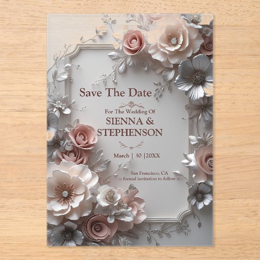 Elegante Bloemen 3D Save the Date Uitnodiging (Voorkant)