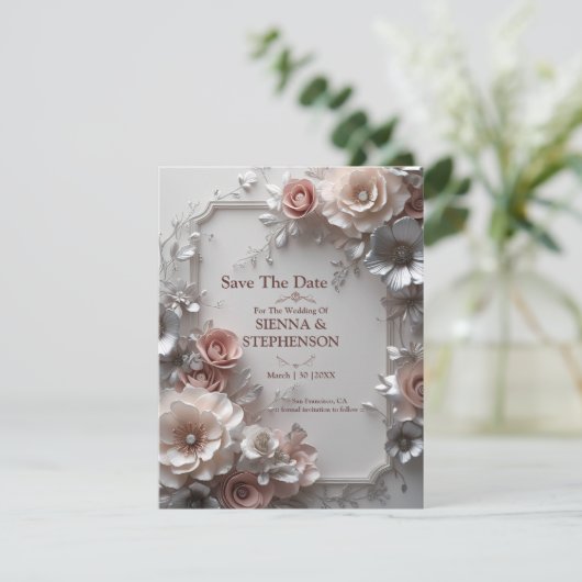 Elegante Bloemen 3D Save the Date Uitnodiging (Staand voorkant)