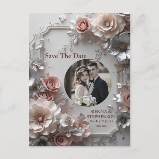 Elegante Bloemen 3D Save the Date Uitnodiging (Voorkant)