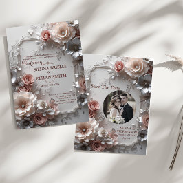 Elegante Bloemen 3D Save the Date Uitnodiging
