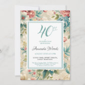 Elegante bloemen 40e verjaardag kaart (Voorkant)