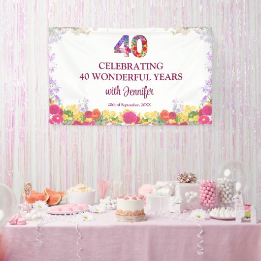 Elegante Bloemen 40e Verjaardagsfeest / 40 jaar Spandoek (Feest)
