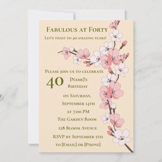 Elegante Bloemen 40ste Verjaardag Uitnodiging voor (Voorkant)
