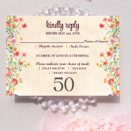 Elegante bloemen 50e verjaardag RSVP kaart 50 bloe