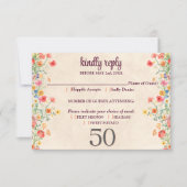 Elegante bloemen 50e verjaardag RSVP kaart 50 bloe (Voorkant)