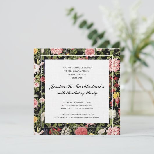 Elegante Bloemen 50ste Verjaardag Uitnodigingen (Staand voorkant)
