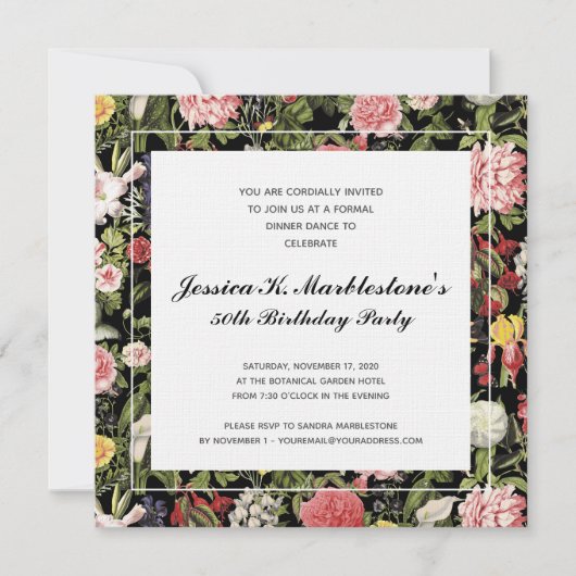 Elegante Bloemen 50ste Verjaardag Uitnodigingen (Voorkant)