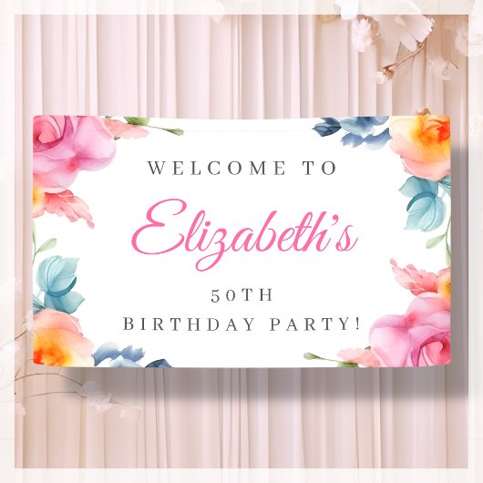 Elegante Bloemen 50ste Verjaardag Welkomstbanner Spandoek