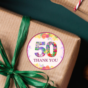 Elegante Bloemen 50ste Verjaardagsfeest / 50 jaar Ronde Sticker