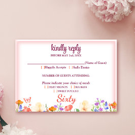 Elegante bloemen 60e verjaardag RSVP kaart 60 bloe
