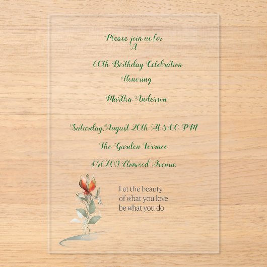 Elegante bloemen 60e verjaardag uitnodiging voor m (Voorkant)