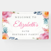 Elegante Bloemen 60e Verjaardag Welkomstbanner Spandoek (Horizontaal)