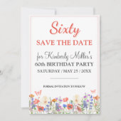 Elegante bloemen 60e verjaardagskaart 60 Bewaar de Save The Date (Voorkant)