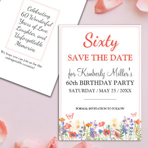 Elegante bloemen 60e verjaardagskaart 60 Bewaar de Save The Date