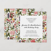 Elegante Bloemen 60ste Verjaardag Party Uitnodigin Kaart (Voorkant / Achterkant)