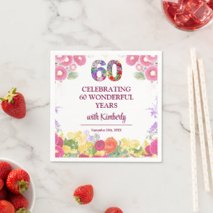 Elegante Bloemen 60ste Verjaardagsfeest / 60 jaar Servet