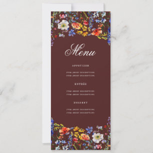 Elegante Bloemen 70e Verjaardag Party Menu Bourgog Kaart