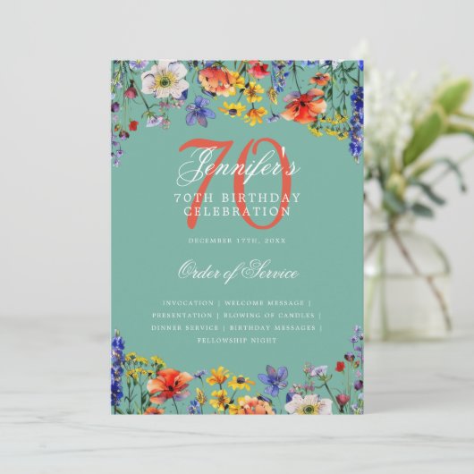 Elegante Bloemen 70e Verjaardag Programma Menu Bla (Staand voorkant)