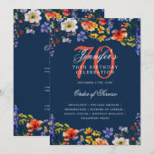 Elegante Bloemen 70e Verjaardag Programma Menu Mar (Voorkant / Achterkant)