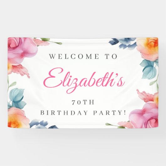 Elegante Bloemen 70e Verjaardag Welkomstbanner Spandoek (Horizontaal)
