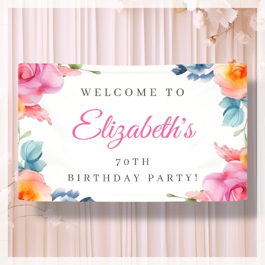 Elegante Bloemen 70e Verjaardag Welkomstbanner Spandoek