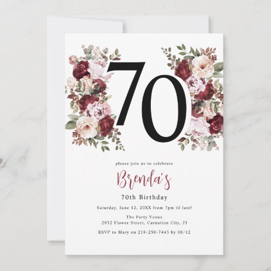 Elegante Bloemen 70ste Verjaardag Kaart (Voorkant)