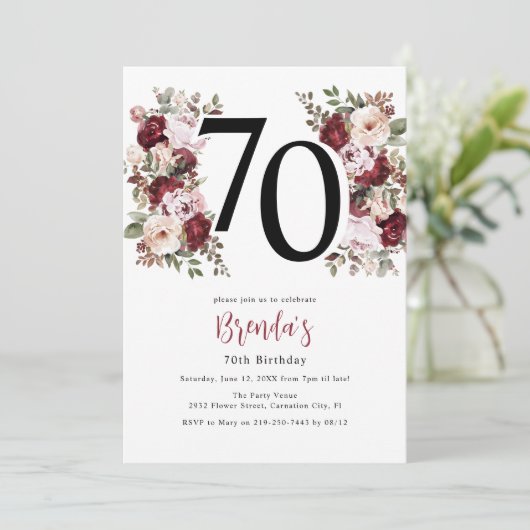 Elegante Bloemen 70ste Verjaardag Kaart (Staand voorkant)