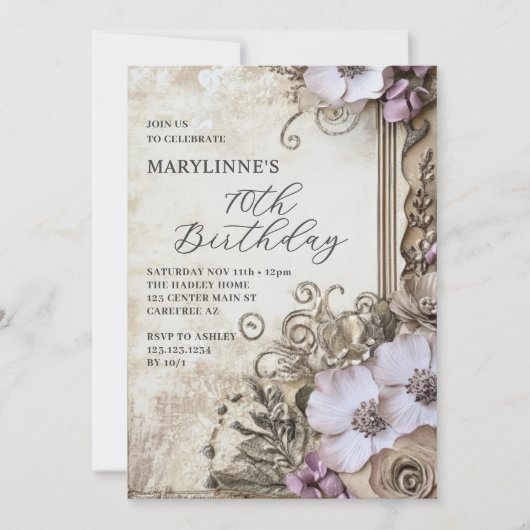 Elegante  Bloemen 70ste Verjaardag Kaart (Voorkant)