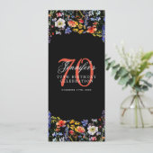 Elegante Bloemen 70ste Verjaardag Menu Zwart Kaart (Staand voorkant)