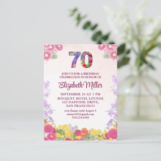 Elegante Bloemen 70ste Verjaardag Uitnodiging (Staand voorkant)