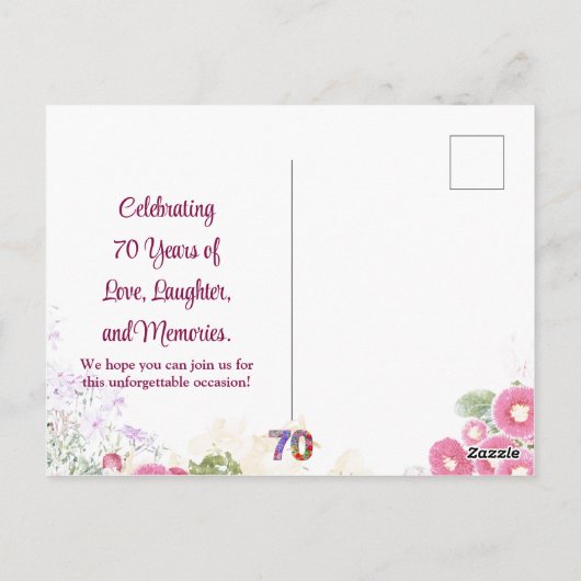 Elegante Bloemen 70ste Verjaardag Uitnodiging (Achterkant)