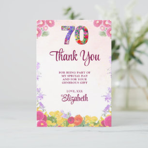 Elegante Bloemen 70ste Verjaardagsfeest / 70 jaar Bedankkaart