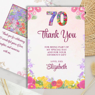 Elegante Bloemen 70ste Verjaardagsfeest / 70 jaar Bedankkaart