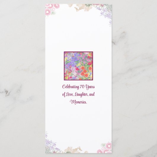 Elegante Bloemen 70ste Verjaardagsfeest / 70 jaar Menu (Achterkant)