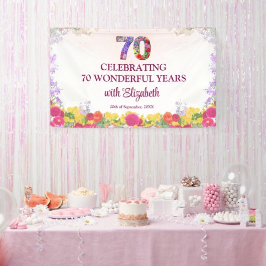 Elegante Bloemen 70ste Verjaardagsfeest / 70 jaar Spandoek (Feest)