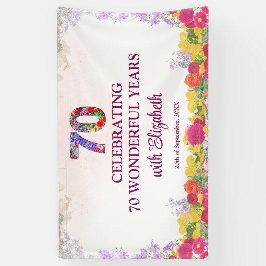 Elegante Bloemen 70ste Verjaardagsfeest / 70 jaar Spandoek (Verticaal)