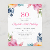 Elegante Bloemen 80e Verjaardag Budget Uitnodiging (Voorkant)