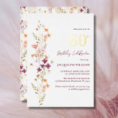 Elegante Bloemen 80e Wildflower Verjaardag Folie Uitnodiging