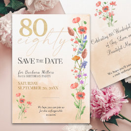 Elegante Bloemen 80ste Verjaardag, 80 Jaar Waterve Save The Date
