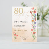 Elegante Bloemen 80ste Verjaardag, 80 Jaar Waterve Save The Date (Staand voorkant)