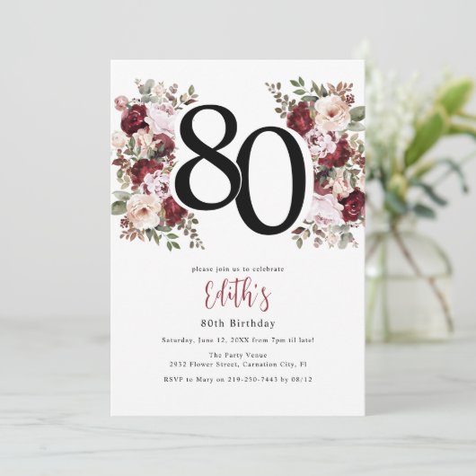 Elegante Bloemen 80ste Verjaardag Kaart (Staand voorkant)