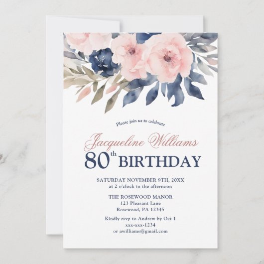 Elegante Bloemen 80ste Verjaardag Kaart (Voorkant)