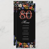 Elegante Bloemen 80ste Verjaardag Party Menu Zwart Kaart (Voorkant / Achterkant)