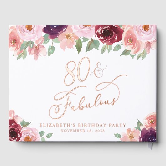 Elegante Bloemen 80ste Verjaardag Party Roos Goud Gastenboek (Achterkant)