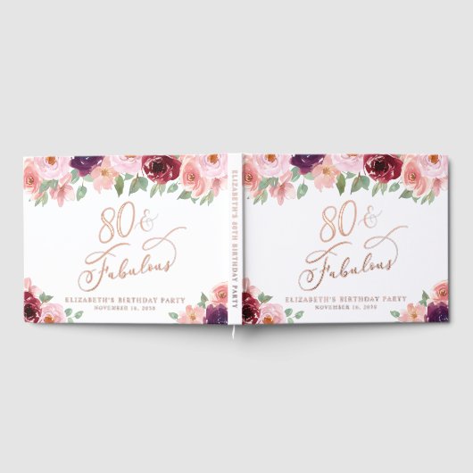 Elegante Bloemen 80ste Verjaardag Party Roos Goud Gastenboek (Volledig)