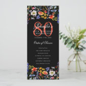 Elegante Bloemen 80ste Verjaardag Programma Zwart (Staand voorkant)
