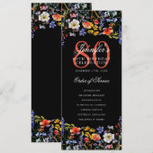Elegante Bloemen 80ste Verjaardag Programma Zwart (Voorkant / Achterkant)