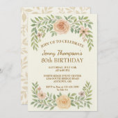 Elegante Bloemen 80ste Verjaardag Uitnodiging (Voorkant / Achterkant)