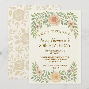 Elegante Bloemen 80ste Verjaardag Uitnodiging